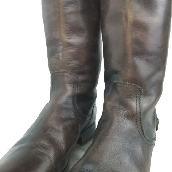 Frye Logo Embossed Melissa back button zip tall Riding Boots womens 6 - Picture 13 of 16
